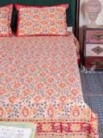 Authentic Beige Hand Block Bagru Print Double Bedsheet | Natural Vegetable Dye | Cotton | 90 x 108 Inches - Image 4