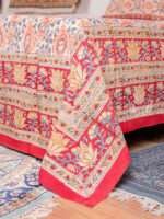 Authentic Beige Hand Block Bagru Print Double Bedsheet | Natural Vegetable Dye | Cotton | 90 x 108 Inches - Image 3