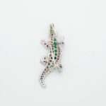 Handcrafted 92.5 Sterling Silver Crocodile Brooch with Ruby, Emerald, and Sapphire Pavé - Image 5