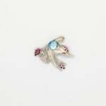 Handcrafted 92.5 Sterling Silver Pigeon Brooch with Blue Topaz and Ruby Accents - Image 4