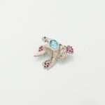 Handcrafted 92.5 Sterling Silver Pigeon Brooch with Blue Topaz and Ruby Accents - Image 3