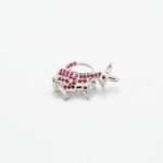 Handcrafted 92.5 Sterling Silver Kangaroo & Joey Brooch with Natural Ruby Pavé - Image 3