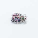 Handcrafted 92.5 Sterling Silver Beetle Brooch with Sapphire, Emerald & Ruby Pavé - Image 2