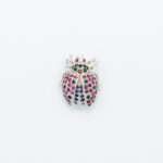 Handcrafted 92.5 Sterling Silver Beetle Brooch with Sapphire, Emerald & Ruby Pavé - Image 2