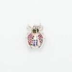 Handcrafted 92.5 Sterling Silver Beetle Brooch with Sapphire, Emerald & Ruby Pavé - Image 5