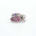Handcrafted 92.5 Sterling Silver Beetle Brooch with Sapphire, Emerald & Ruby Pavé - Image 4