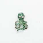 Artisan 92.5 Sterling Silver Octopus Brooch with Full Emerald Pavé and Ruby Eyes - Image 2