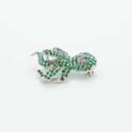 Artisan 92.5 Sterling Silver Octopus Brooch with Full Emerald Pavé and Ruby Eyes - Image 4