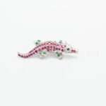 Handcrafted 92.5 Sterling Silver Crocodile Brooch with Ruby, Emerald, and Sapphire Pavé - Image 4