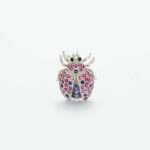 Handcrafted 92.5 Sterling Silver Beetle Brooch with Emerald, Ruby, and Blue Sapphire Pavé - Image 11