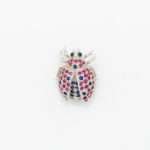 Handcrafted 92.5 Sterling Silver Beetle Brooch with Emerald, Ruby, and Blue Sapphire Pavé - Image 10