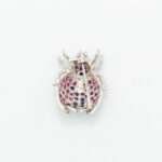 Handcrafted 92.5 Sterling Silver Beetle Brooch with Emerald, Ruby, and Blue Sapphire Pavé - Image 9