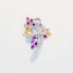 Handcrafted 92.5 Sterling Silver Peacock Brooch with Multi-Color Gemstone Bouquet - Image 3