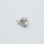 Handcrafted 92.5 Sterling Silver Soaring Eagle Brooch with Emerald & Ruby Pavé - Image 2