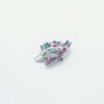 Handcrafted 92.5 Sterling Silver Flower Pot Brooch with Emerald, Ruby, Sapphire & Diamonds - Image 2