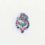Handcrafted 92.5 Sterling Silver Floral Medallion Brooch with Ruby, Emerald, Sapphire & Diamonds - Image 3