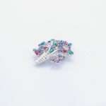 Handcrafted 92.5 Sterling Silver Flower Pot Brooch with Ruby, Emerald, Sapphire & Diamond - Image 2