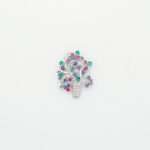 Handcrafted 92.5 Sterling Silver Flower Pot Brooch with Ruby, Emerald, Sapphire & Diamond - Image 3