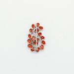 Handcrafted 92.5 Sterling Silver Paisley Brooch with Natural Red Coral Cabochons - Image 3