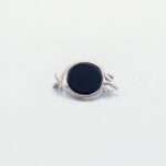 Handcrafted 92.5 Sterling Silver Black Onyx Brooch with Textured Crescent & Vine Motif - Image 4