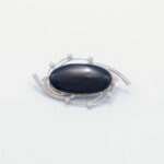 Handcrafted 92.5 Sterling Silver Black Onyx Brooch with Sparkling Zircon Accents - Image 2