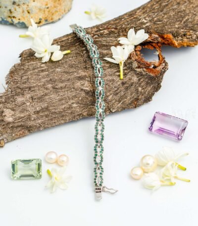 Natural emerald Silver Bracelet