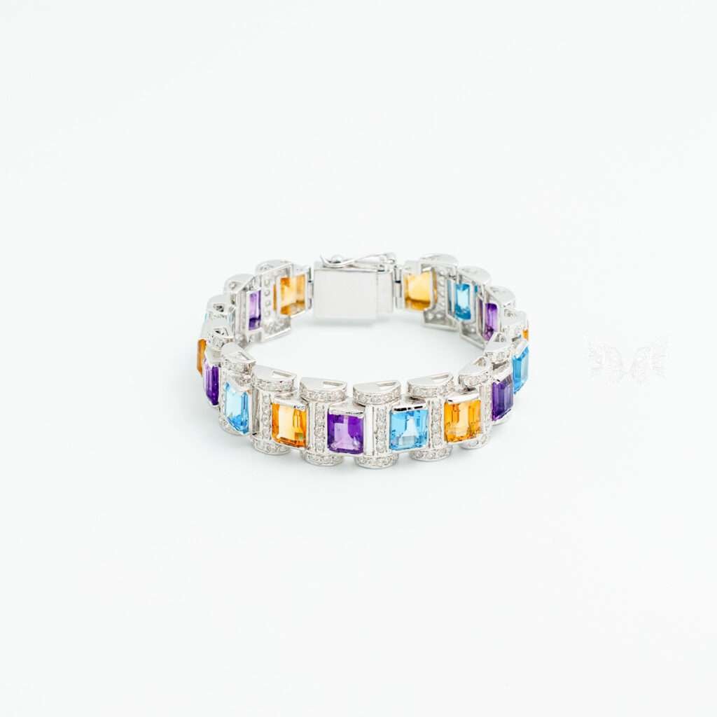 Blue Topaz, Citrine & Amethyst 92.5 Sterling Silver Halo Bracelet