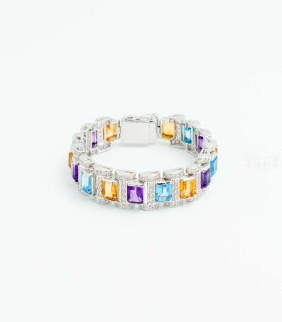 Blue Topaz, Citrine & Amethyst 92.5 Sterling Silver Halo Bracelet