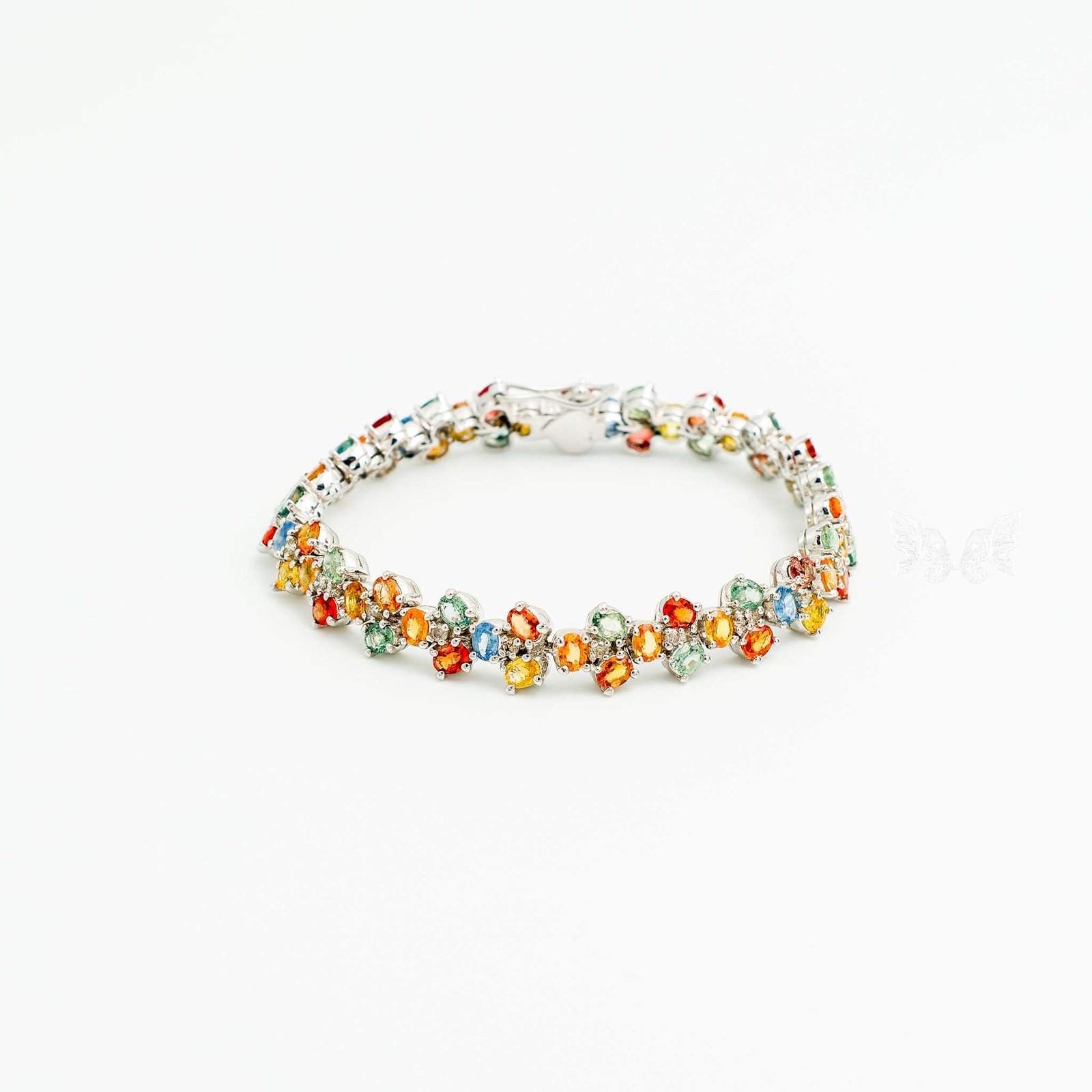 The Navratna Spectrum: Natural Multi-Colored Sapphire & Diamond Silver Tennis Bracelet