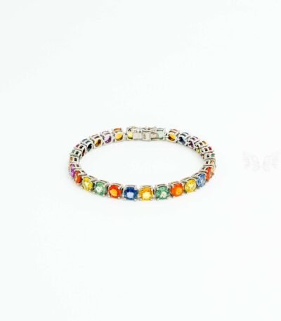 Multi-Sapphire & Diamond 925 Silver Bracelet