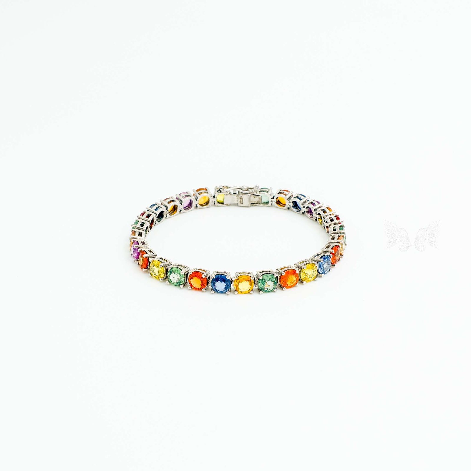 Natural Multi-Sapphire & Diamond 925 Silver Bracelet – Handcrafted Rainbow Gemstone Jewelry