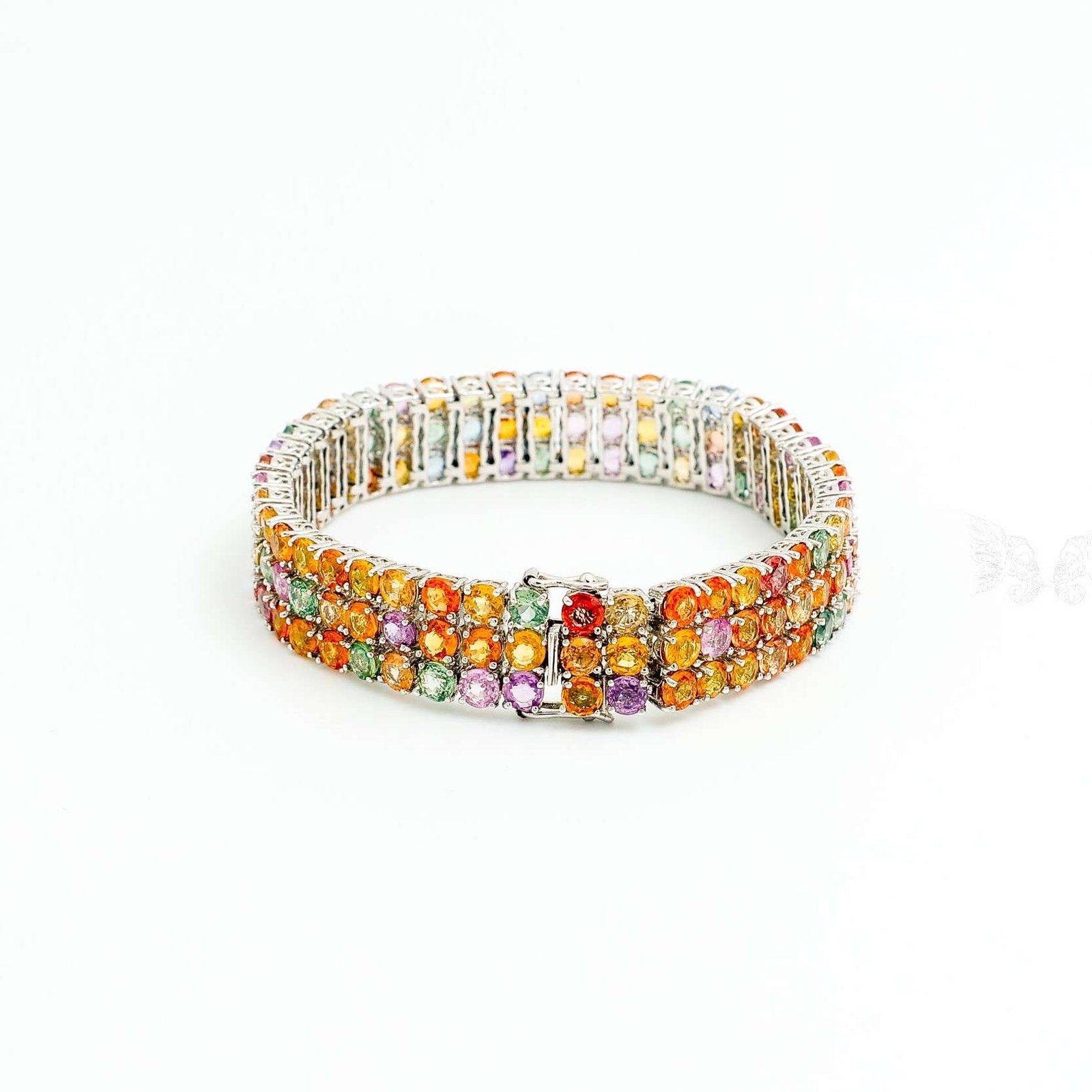 3-LineNatural Multi-Sapphire Silver Bracelet – Handcrafted Rainbow Gemstone Jewellery