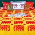 Hand Stitched Kantha Ajrakh Applique Work Bed Cover – Handmade Cotton Patchwork Bedspread, King Size 90 × 108 Inches - Image 2