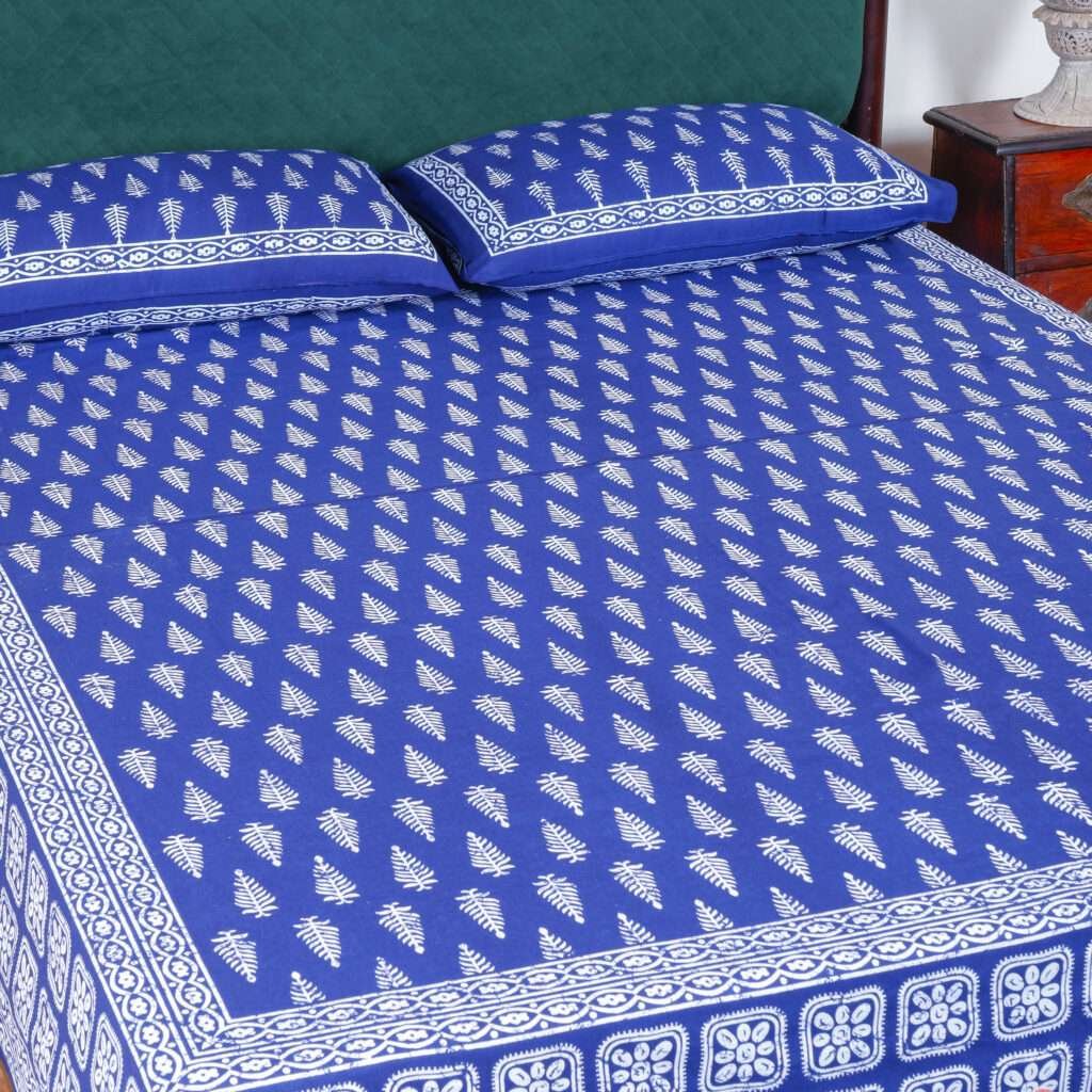 Indigo Printed Cotton Bedsheet