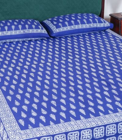 Indigo Printed Cotton Bedsheet