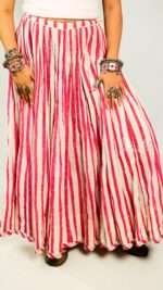8 Meter Flare Hand Block Printed Pure Malmal Jaipuri Cotton Skirt – Reddish Pink & White - Image 5