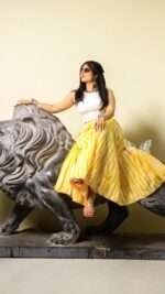 Authentic Hand Block Printed Pure Malmal Jaipuri Cotton Skirt Yellow  – 8 Meter Flare - Image 3