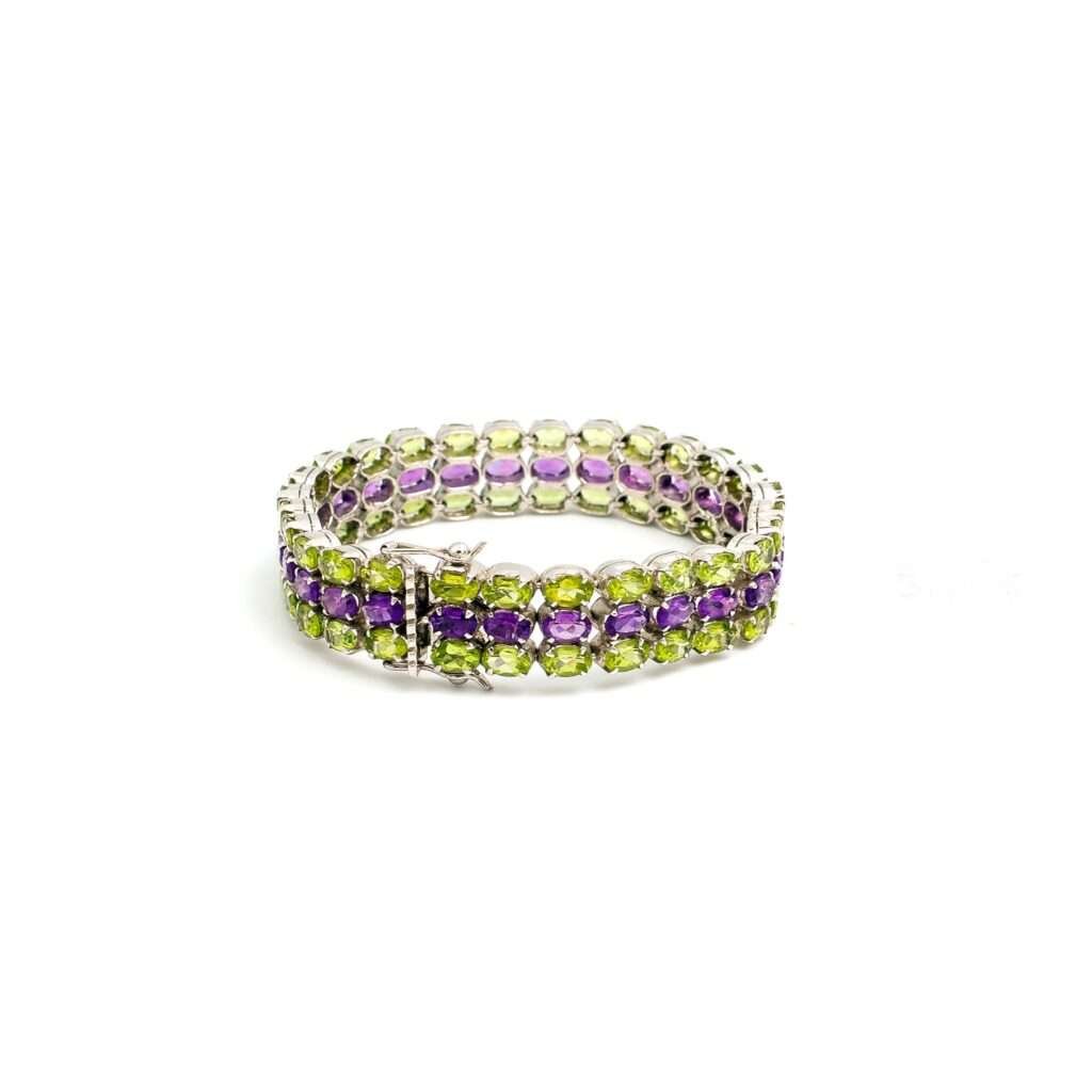 Amethyst & Peridot Silver Bracelet