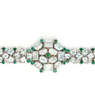 Aquamarine & Emerald Silver Bracelet