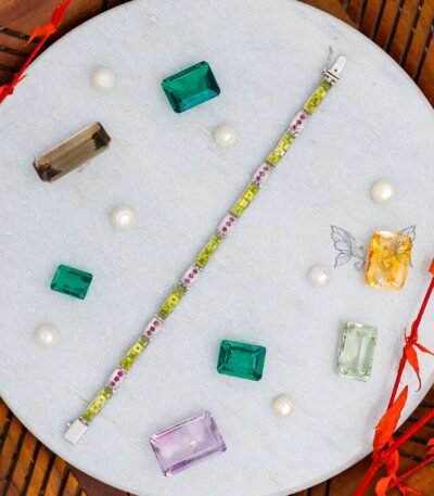 Silver Peridot & Ruby Bracelet