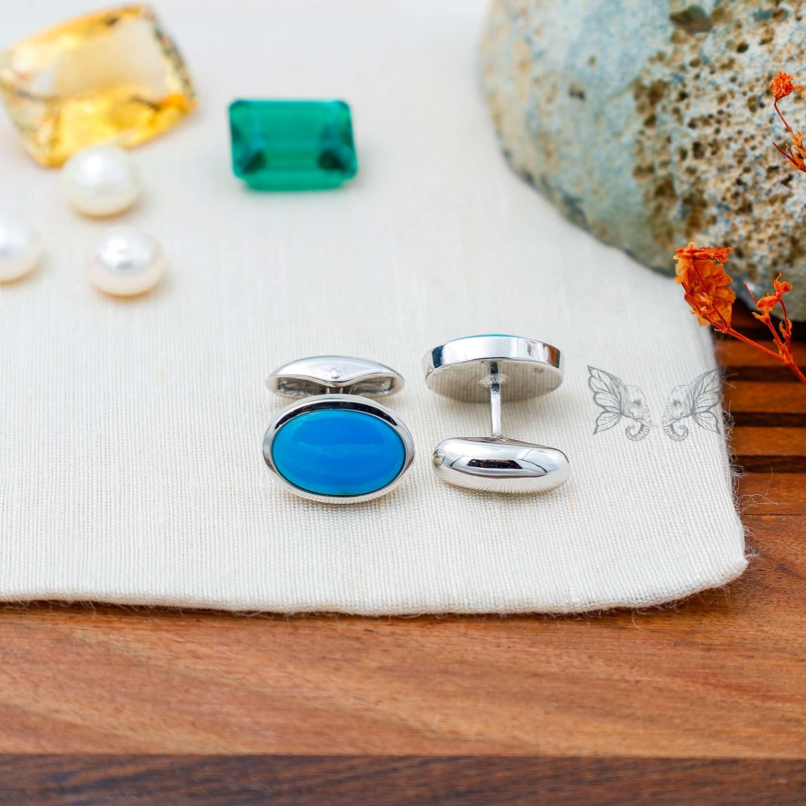 Silver cufflinks 36 (5) Turquoise Silver Cufflinks
