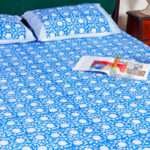 100% Pure Cotton Blue Hand Block Printed Bed Sheet with Pillow Covers | Crafts in India - Image 5