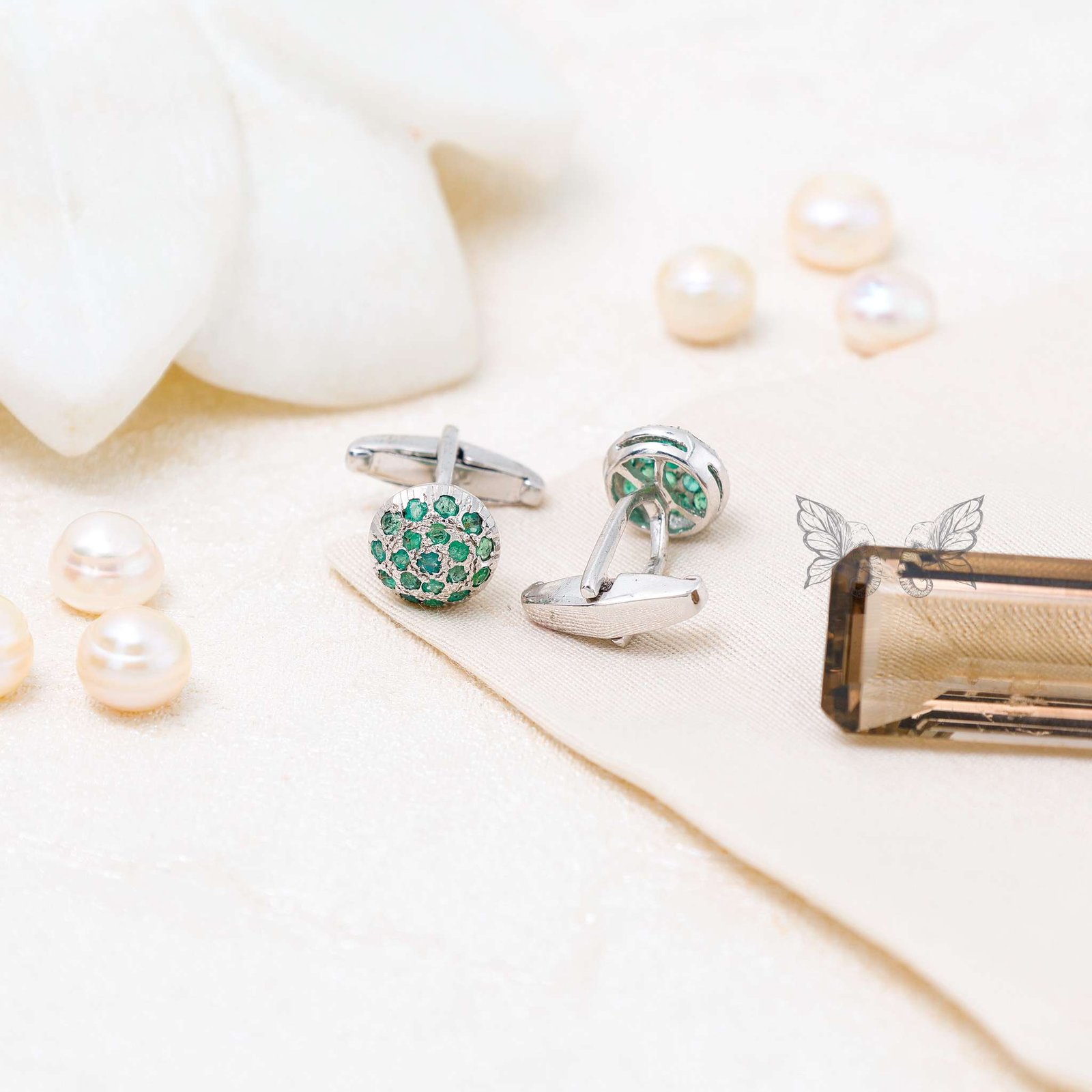 silver brooch-12 Silver Emerald Cufflinks