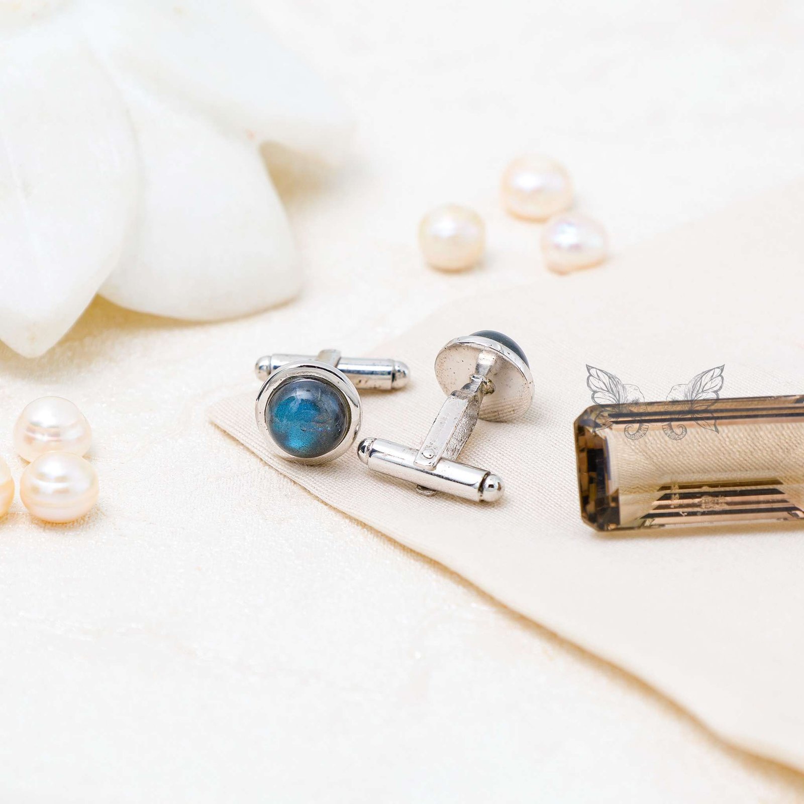 silver brooch-4 labradorite Cufflinks