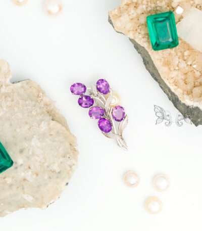 Amethyst Silver Floral Brooch