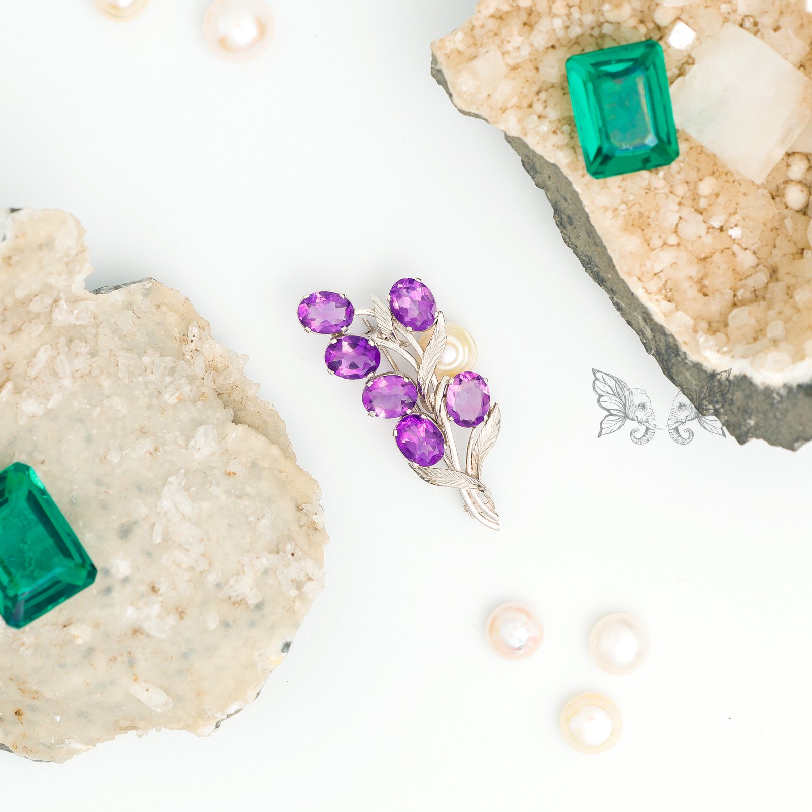 silver brooch-48 Amethyst Silver Floral Brooch