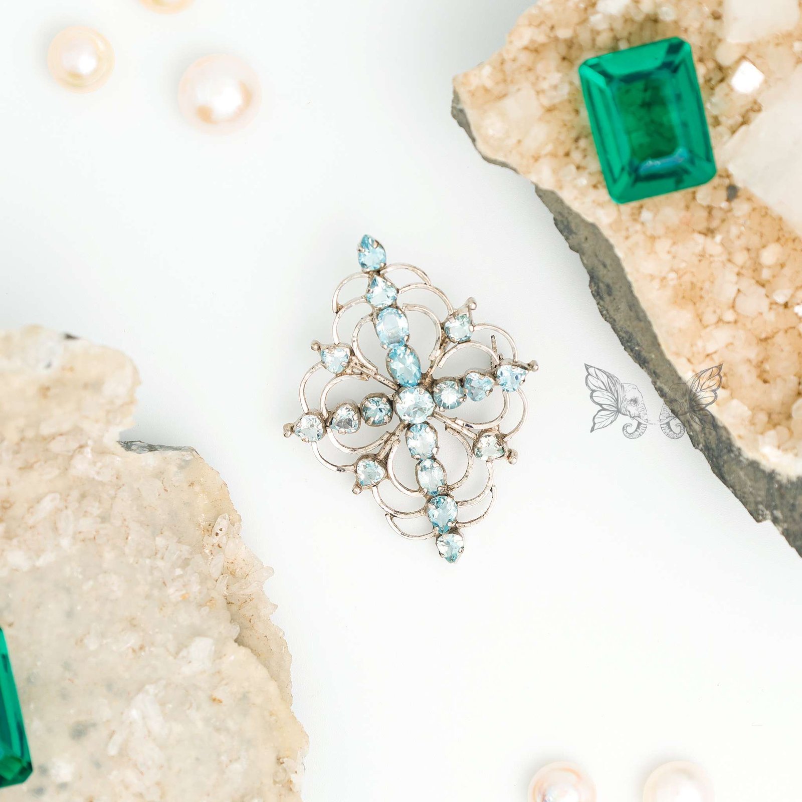 silver brooch-54 Aquamarine Starburst Brooch