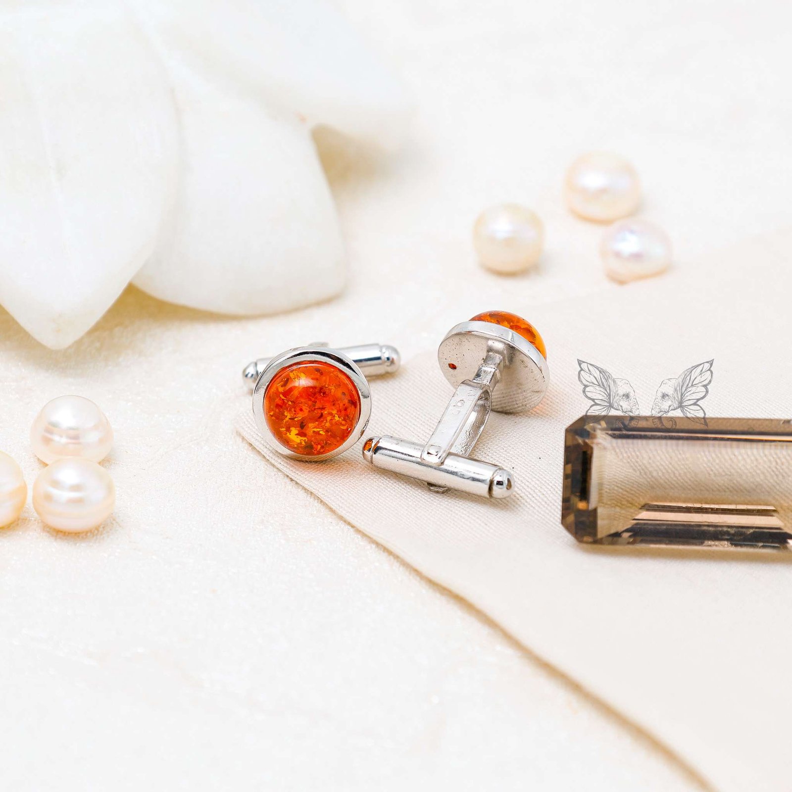 silver brooch Amber Cufflinks