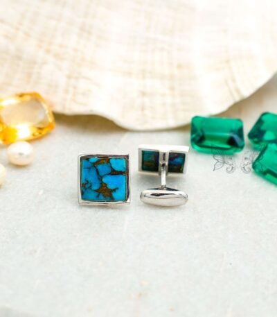 Turquoise Silver Cufflinks for Men