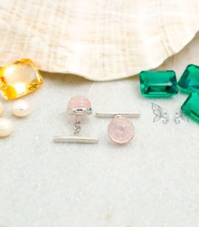 rose quartz Silver Cufflinks for Men